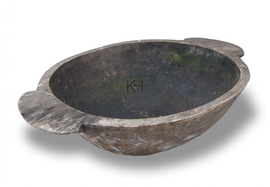 Round Shallow Wood Bowl with 2 Handles