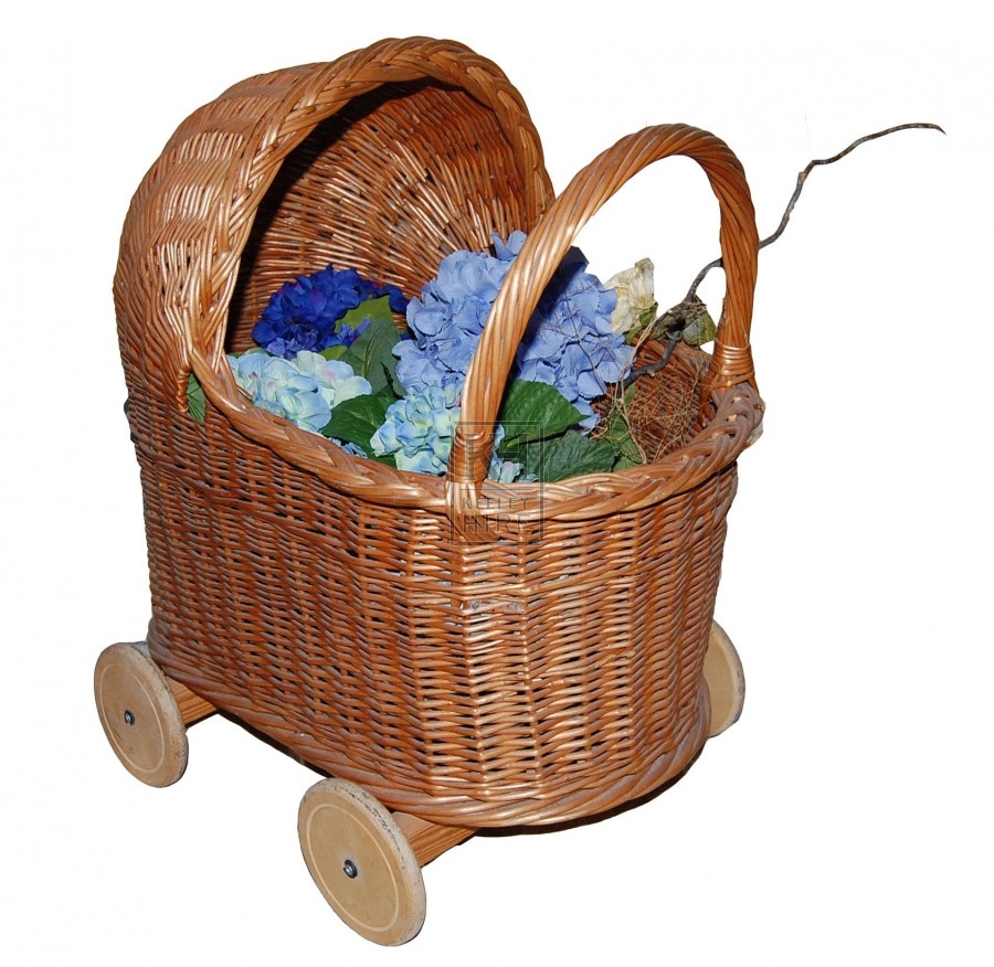 Pram-like basket on wheels with flowers