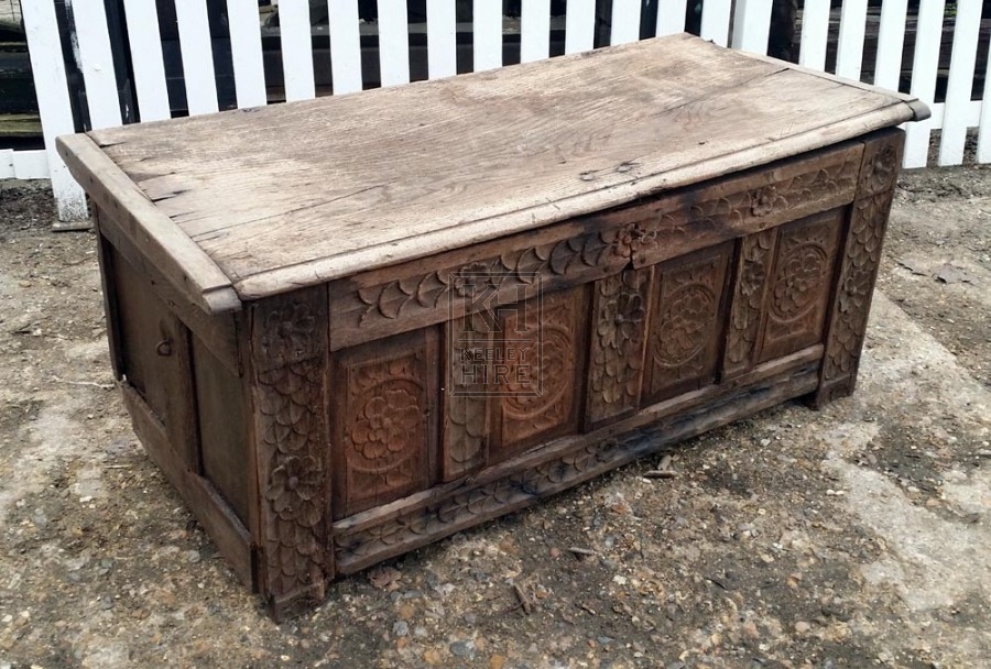 Large light wood carved coffer chest