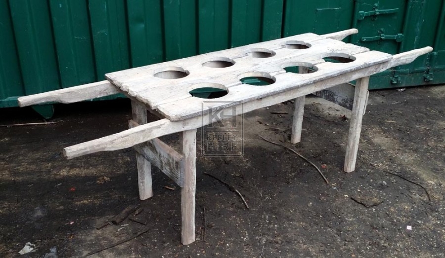 Light wood table with handles & holes