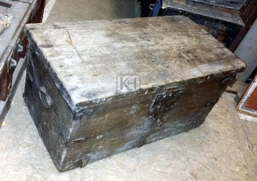 Flat top wood trunk with iron work
