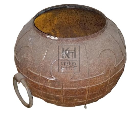 Large iron ornate cooking pot