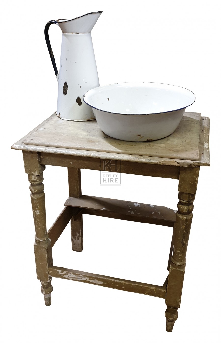 Rough wash stand with bowl & jug