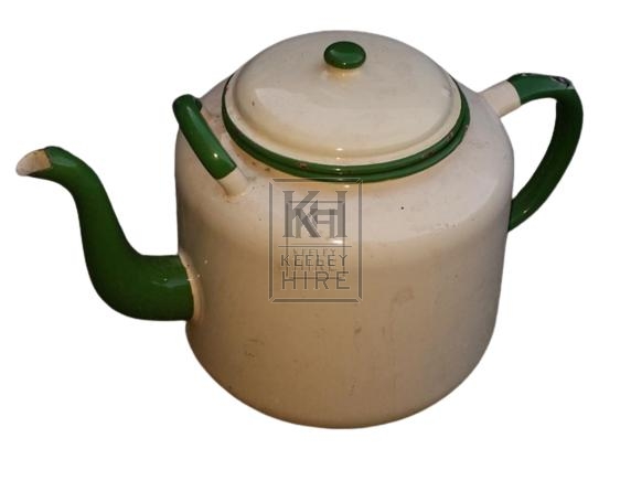 Cream & green enamel teapot