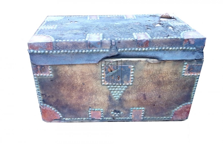 Worn leather flat top chest