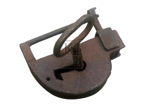 Small flat iron padlock with key