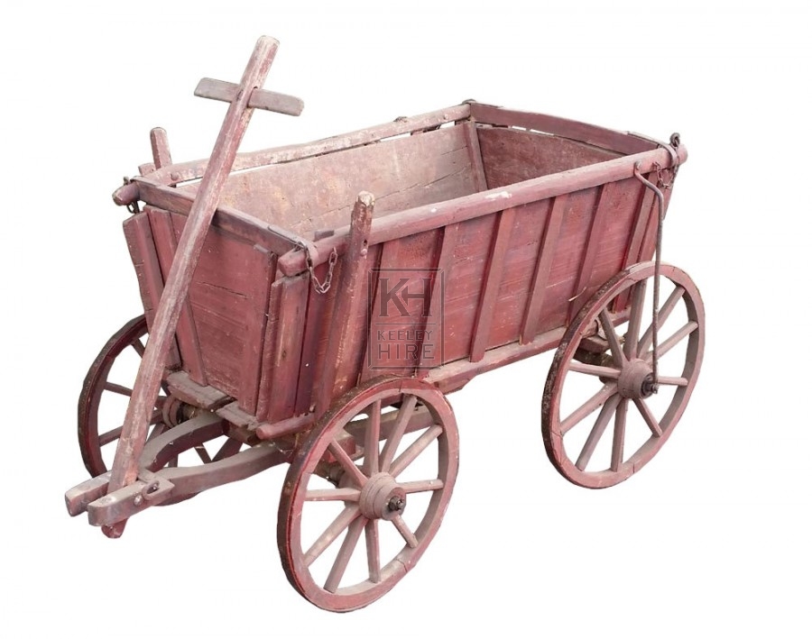 Aged Red Painted Small Cart With Sides