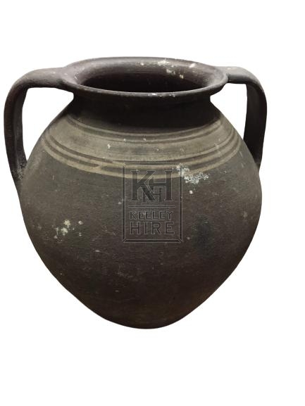 Dark Earthenware Pot with 2 Handles