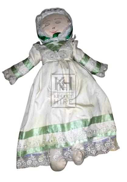 Rag doll with green & white dress