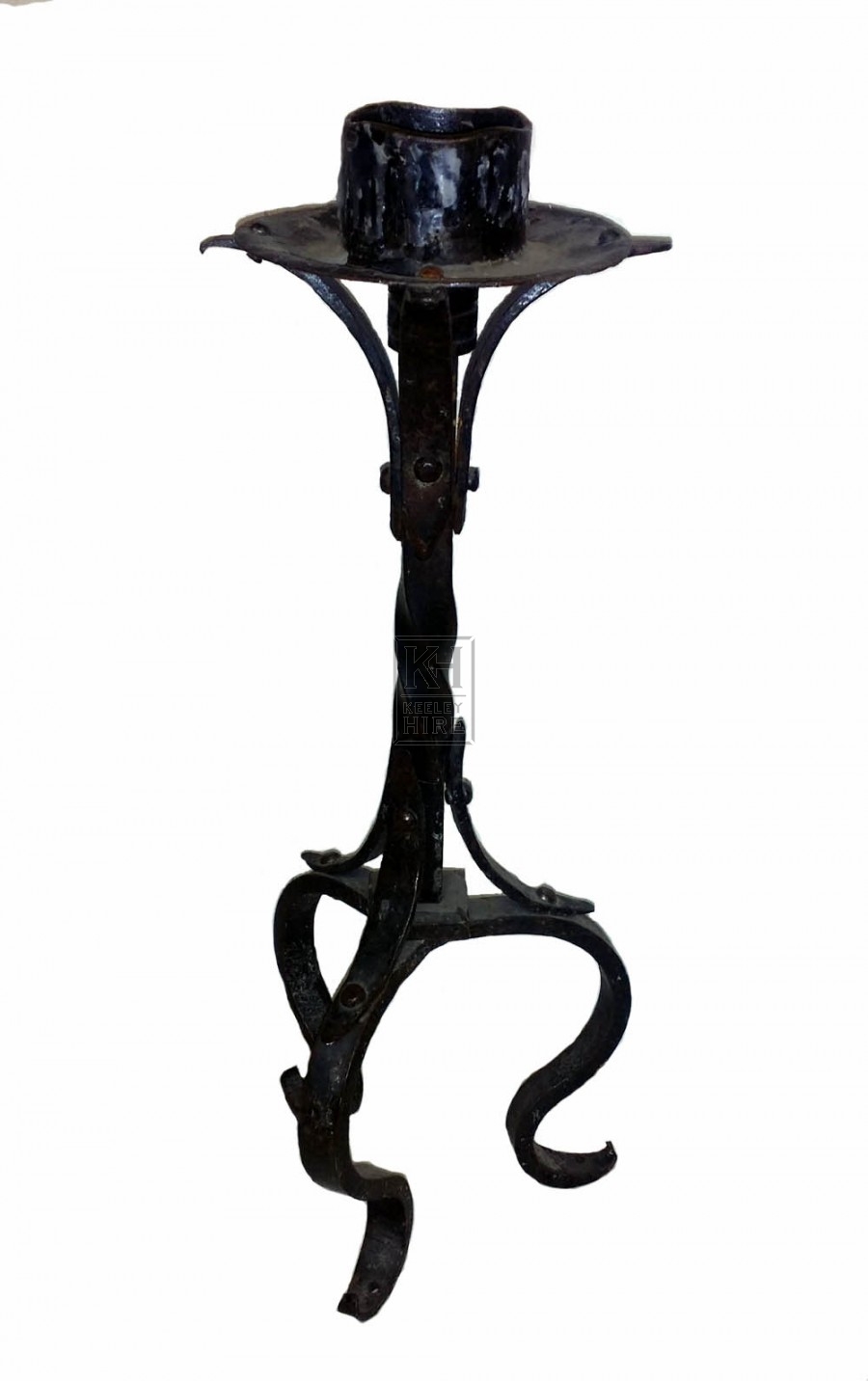 Single twisted tall iron candlestick
