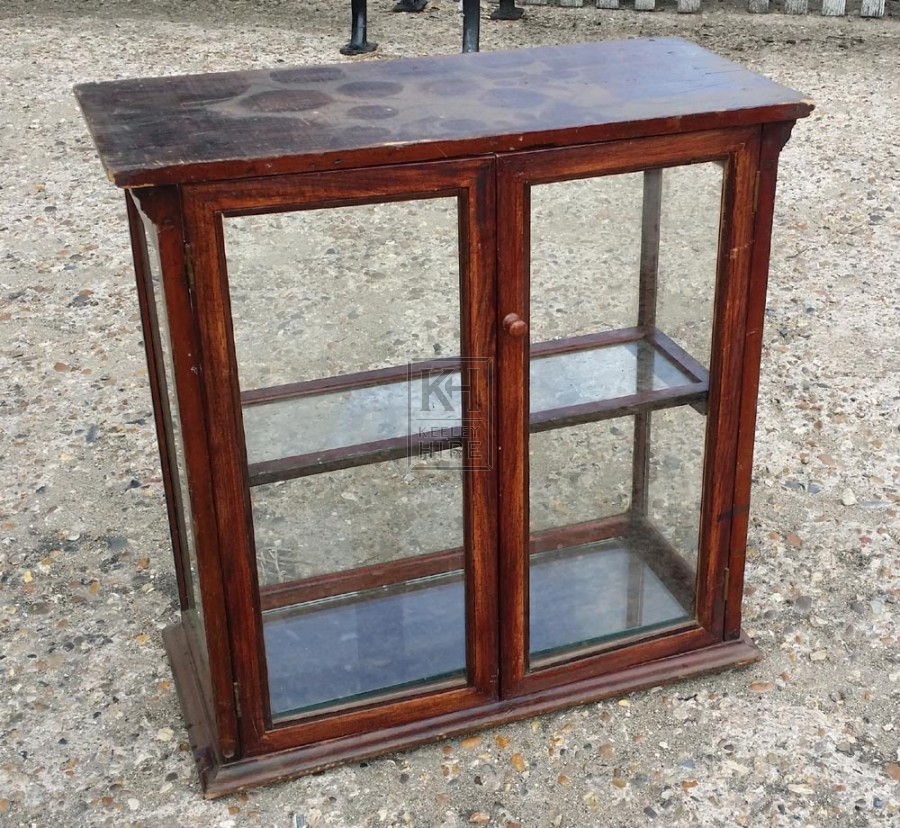 Chemist Prop Hire Small Wood Glass Display Cabinet Keeley Hire