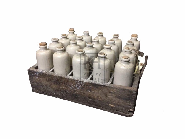 Crate of Ceramic Bottles