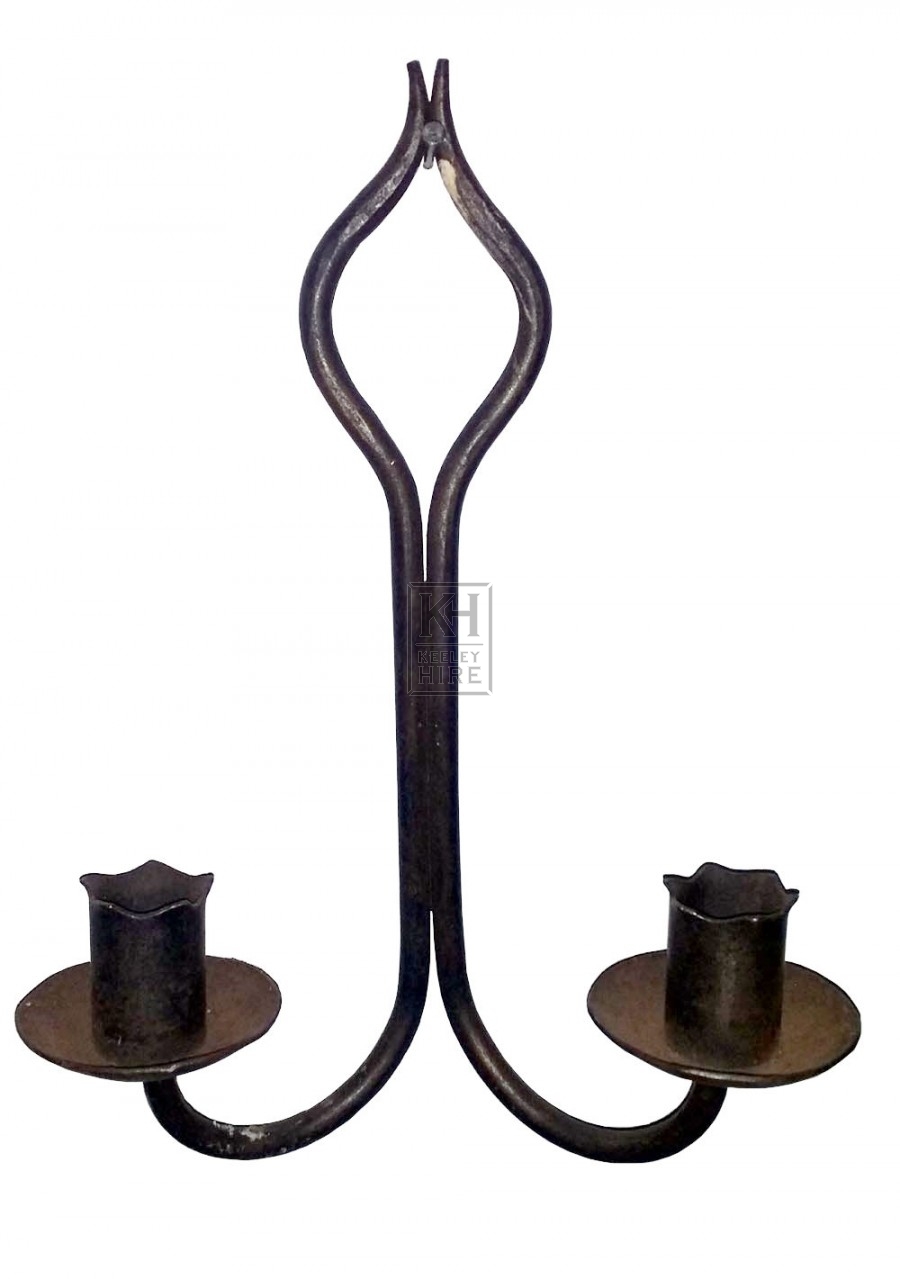 Double iron wall shaped candle holder