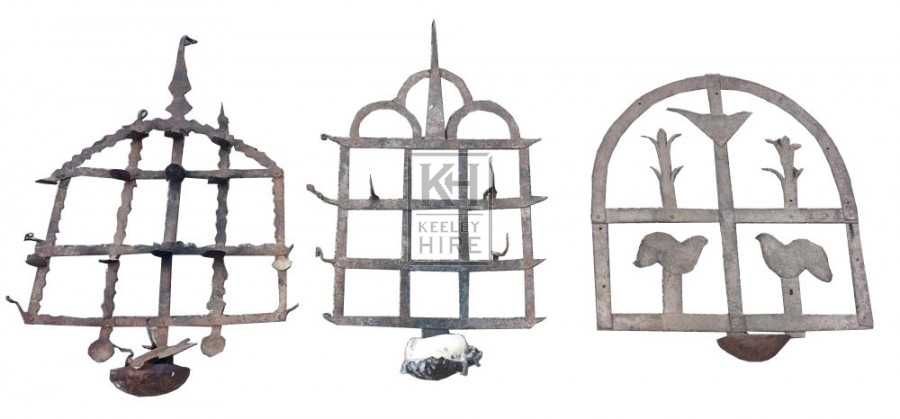 Large hanging iron oil lamps