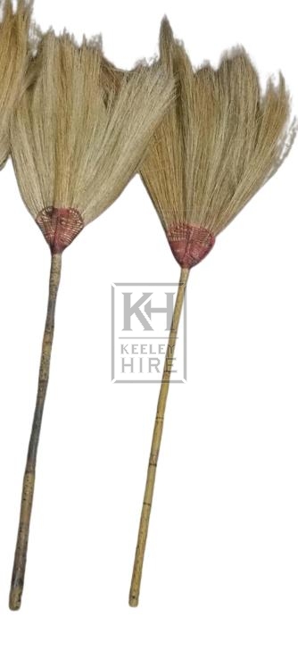 Straw broom with cane handle