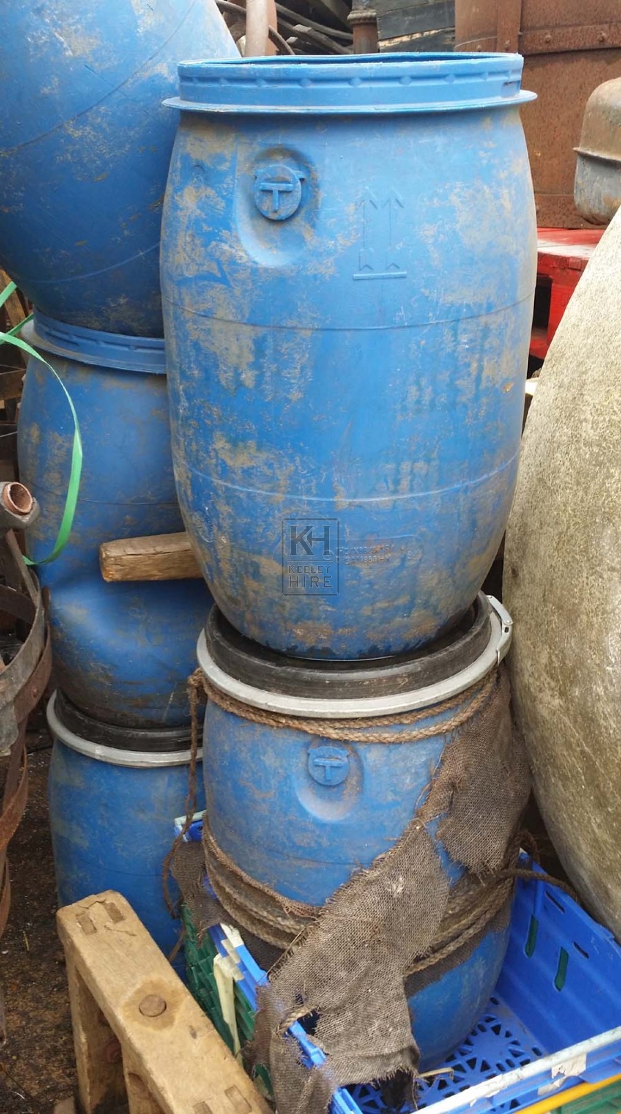 Blue plastic barrel