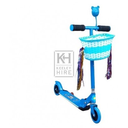 Childs blue scooter with basket