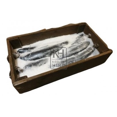 Wood fish crate with fish & salt