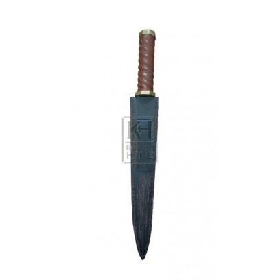 Sheathed Dagger With Wood & Brass Hilt