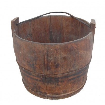 Iron Bound Wood Bucket with Iron Handle
