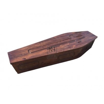 Dark carved wood coffin