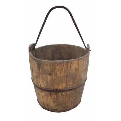 Iron Bound Wood Bucket with Iron Handle