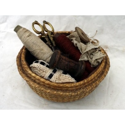 Embroidery basket with contents