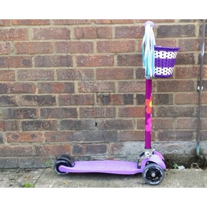 3-wheel childs purple scooter & basket