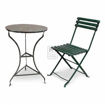 Round green metal cafe table