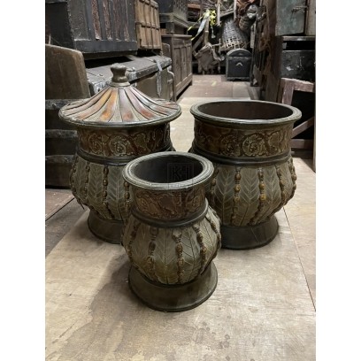Assorted Decorative Wooden Pots