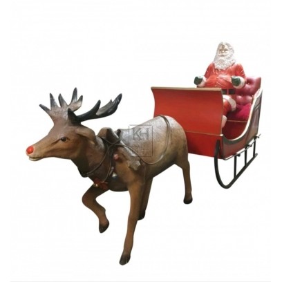Red resin sleigh & santa & reindeer