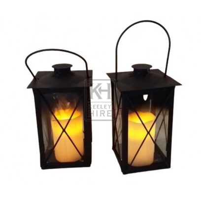 Square iron lantern with LED candle