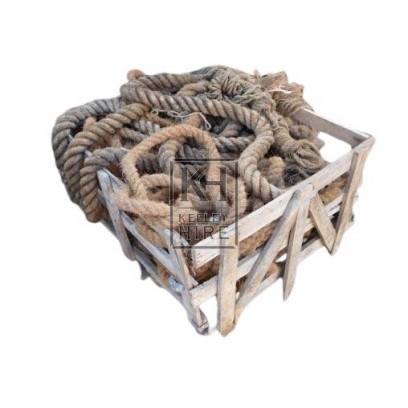 Large wood crate of old rope